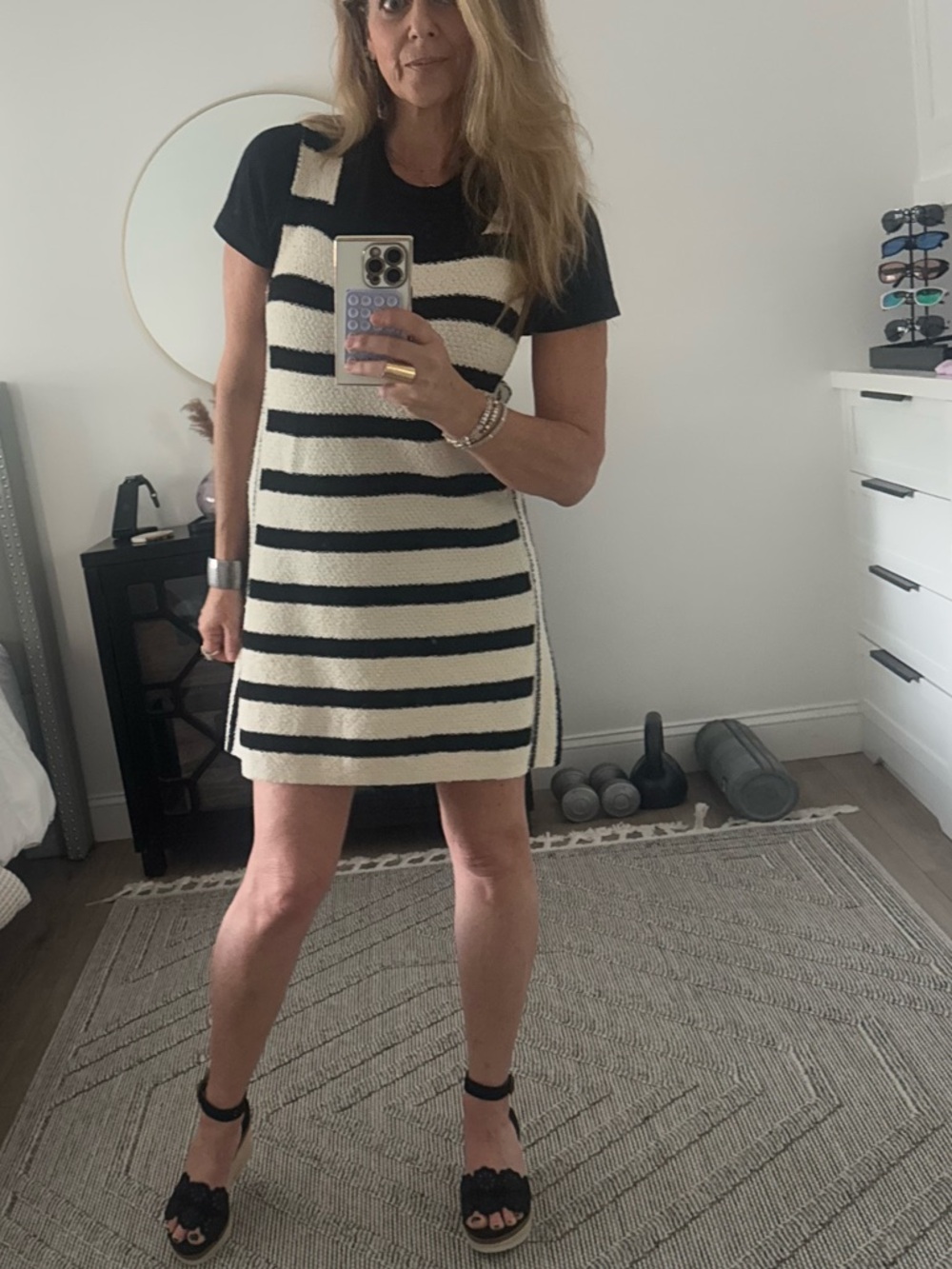 SOLD •• Zara Black and White Striped Mini Dress Small